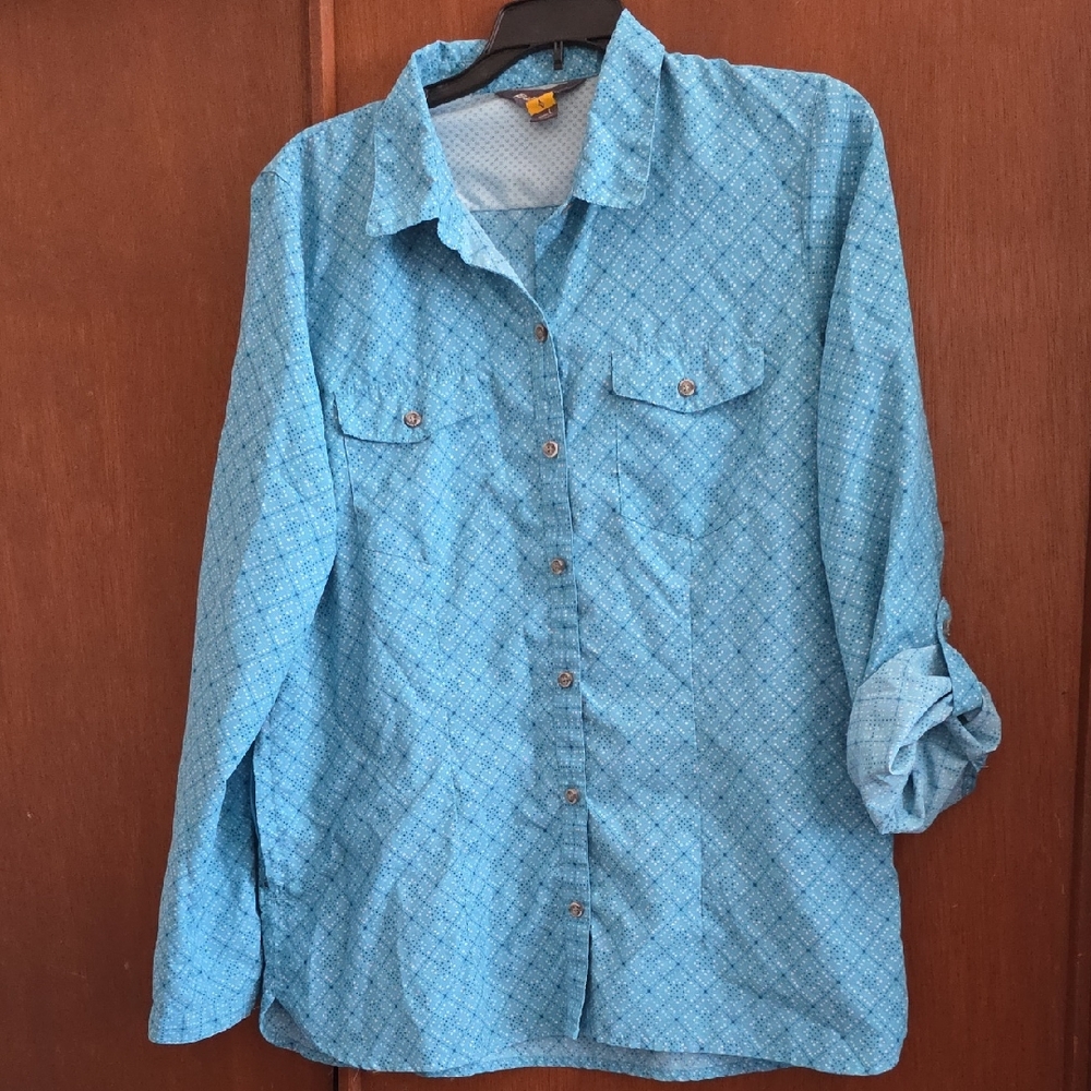 Eddie Bauer Light Blue Printed Button-Down Shirt